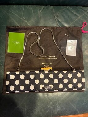 kate spade Black and White Apple Print Clutch with Yellow Taxi Clasp